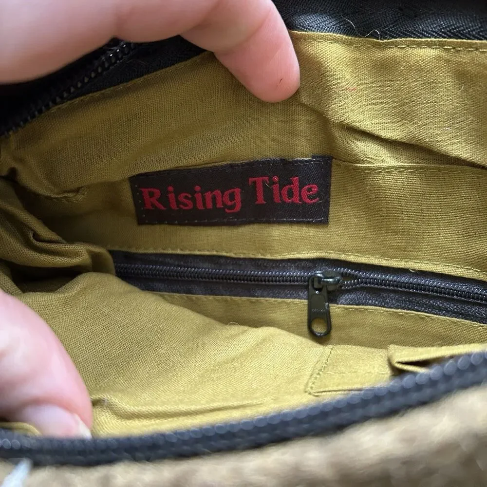 Rising Tide Wool Felted Shoulder Bag Purse Olive Green Artsy Handmade Zipper